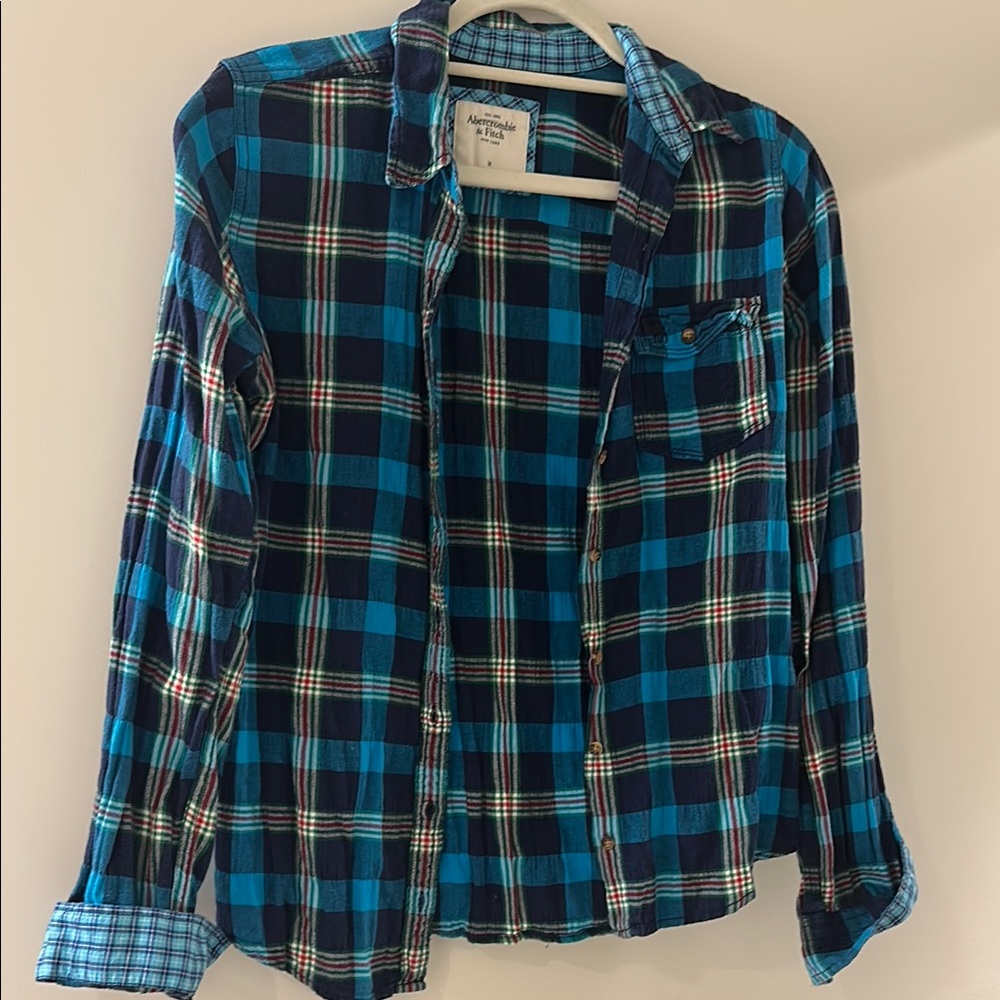 Abercrombie and Fitch Blue Plaid Flannel Shirt